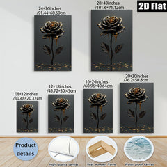 2D flat 1pc Dripping Gold Black Rose Floral Wall Art Canvas Prints for Living Room Bedroom Decor Modern Farmhouse Style Gallery Wrapped Ready to Hang