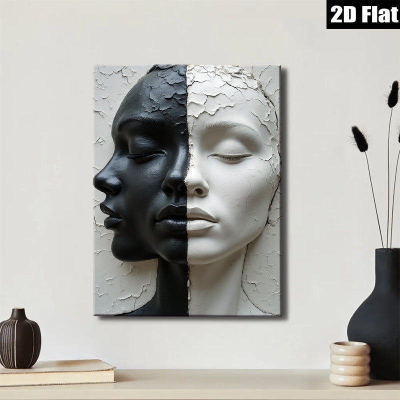 2D flat 1pc Dual Faces Sculpture Portrait Wall Art Modern Minimalist Home Decor Living Room Bedroom Gallery Wrapped Canvas Print for Stylish Interiors Trending Now