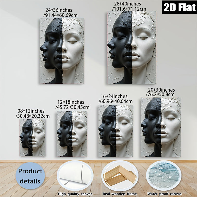 2D flat 1pc Dual Faces Sculpture Portrait Wall Art Modern Minimalist Home Decor Living Room Bedroom Gallery Wrapped Canvas Print for Stylish Interiors Trending Now