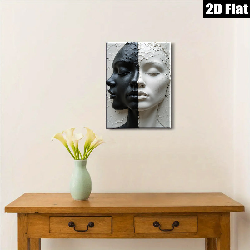 2D flat 1pc Dual Faces Sculpture Portrait Wall Art Modern Minimalist Home Decor Living Room Bedroom Gallery Wrapped Canvas Print for Stylish Interiors Trending Now