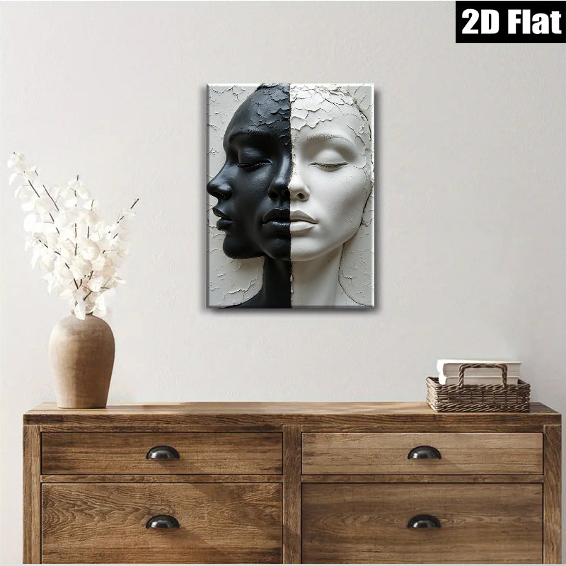 2D flat 1pc Dual Faces Sculpture Portrait Wall Art Modern Minimalist Home Decor Living Room Bedroom Gallery Wrapped Canvas Print for Stylish Interiors Trending Now