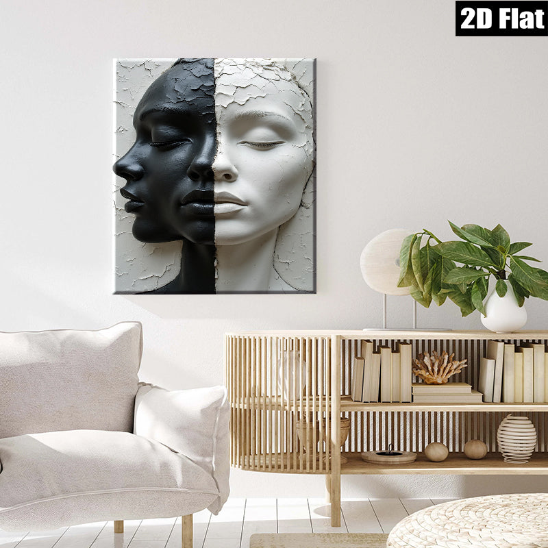 2D flat 1pc Dual Faces Sculpture Portrait Wall Art Modern Minimalist Home Decor Living Room Bedroom Gallery Wrapped Canvas Print for Stylish Interiors Trending Now