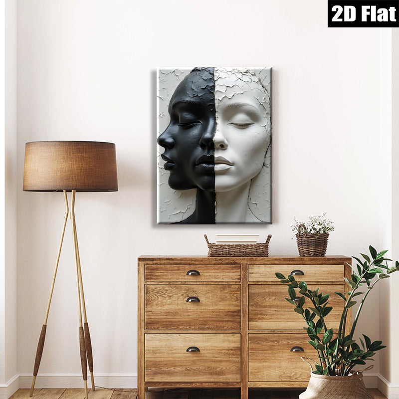 2D flat 1pc Dual Faces Sculpture Portrait Wall Art Modern Minimalist Home Decor Living Room Bedroom Gallery Wrapped Canvas Print for Stylish Interiors Trending Now