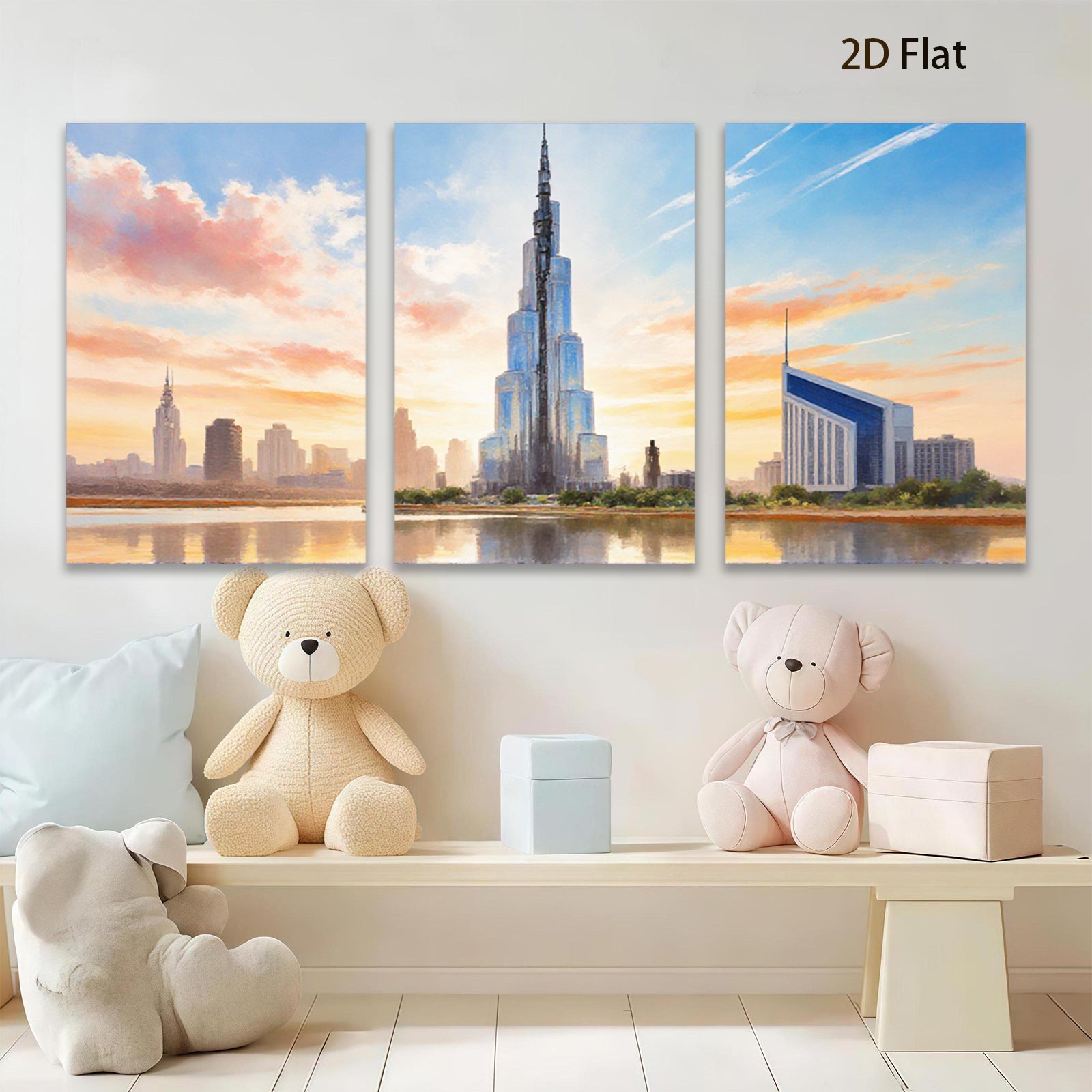 2D flat 1pc Dubai Skyline Cityscape Wall Art Modern Home Decor Living Room Bedroom Office Canvas Prints Framed Ready To Hang Large Size Beautiful Artwork