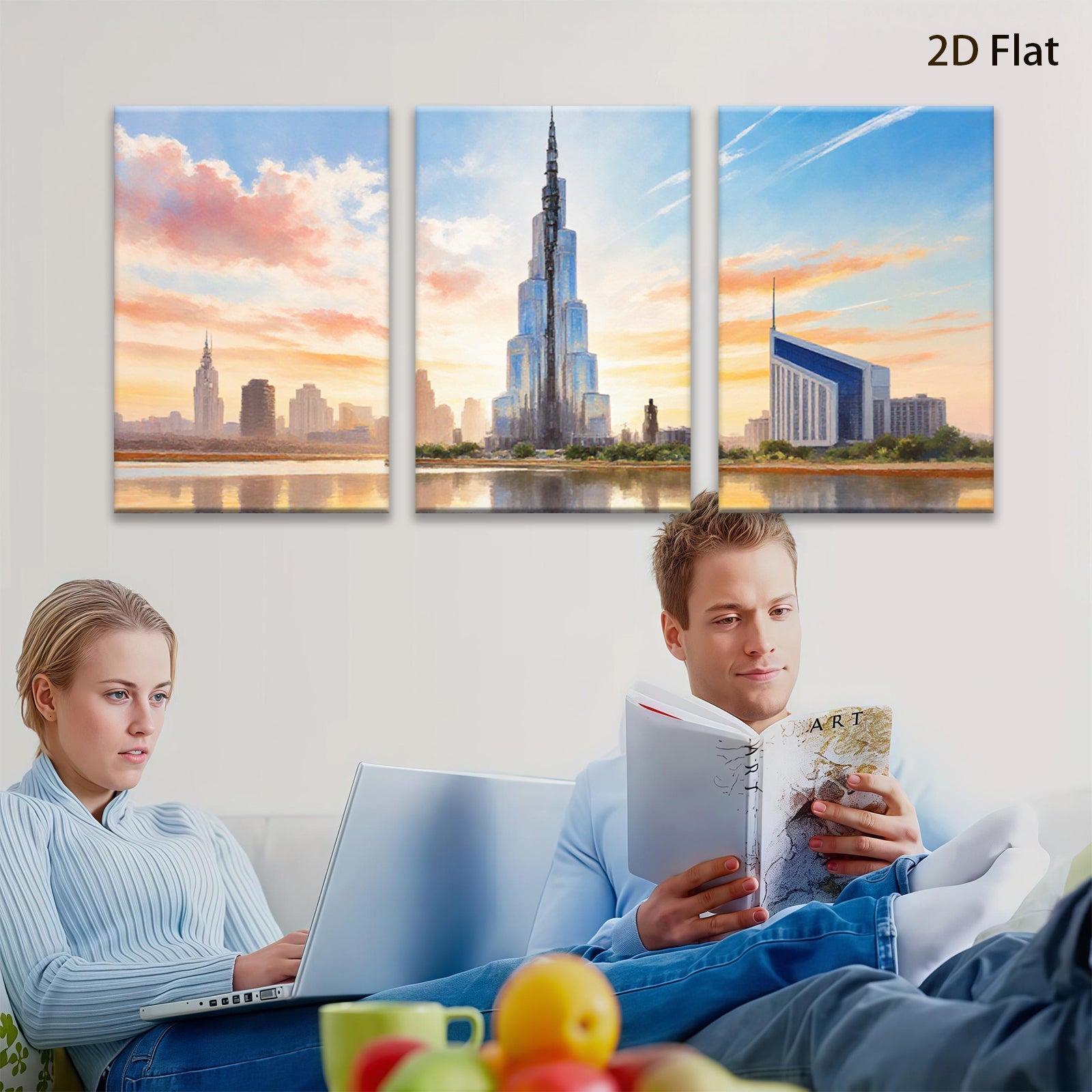 2D flat 1pc Dubai Skyline Cityscape Wall Art Modern Home Decor Living Room Bedroom Office Canvas Prints Framed Ready To Hang Large Size Beautiful Artwork