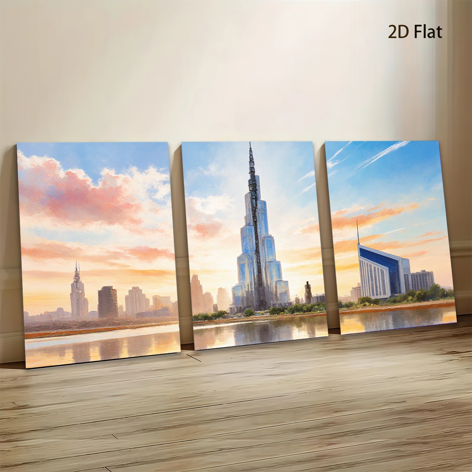 2D flat 1pc Dubai Skyline Cityscape Wall Art Modern Home Decor Living Room Bedroom Office Canvas Prints Framed Ready To Hang Large Size Beautiful Artwork