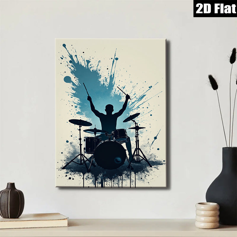 2D flat 1pc Dynamic Drummer Silhouette Wall Art Music Room Decor Boys Bedroom Canvas Print Living Room Artwork Modern Minimalist Design Gallery Wrapped Ready To Hang