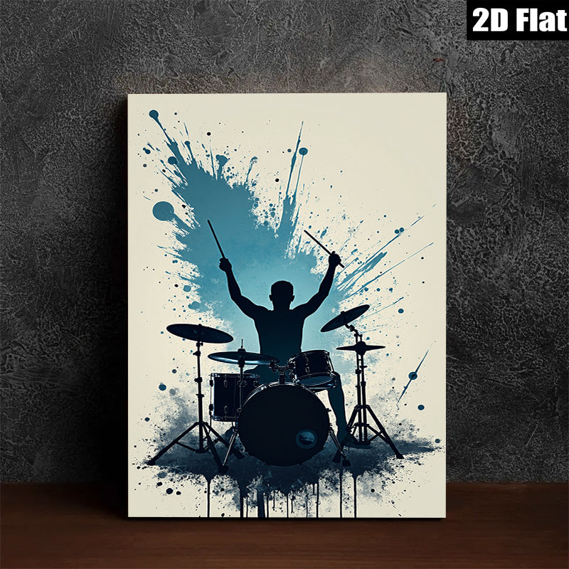 2D flat 1pc Dynamic Drummer Silhouette Wall Art Music Room Decor Boys Bedroom Canvas Print Living Room Artwork Modern Minimalist Design Gallery Wrapped Ready To Hang
