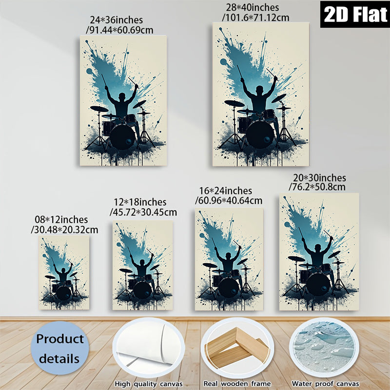2D flat 1pc Dynamic Drummer Silhouette Wall Art Music Room Decor Boys Bedroom Canvas Print Living Room Artwork Modern Minimalist Design Gallery Wrapped Ready To Hang