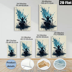 2D flat 1pc Dynamic Drummer Silhouette Wall Art Music Room Decor Boys Bedroom Canvas Print Living Room Artwork Modern Minimalist Design Gallery Wrapped Ready To Hang