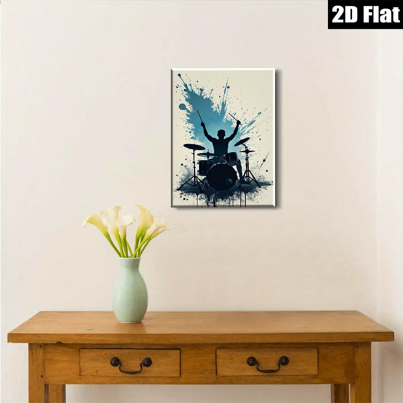 2D flat 1pc Dynamic Drummer Silhouette Wall Art Music Room Decor Boys Bedroom Canvas Print Living Room Artwork Modern Minimalist Design Gallery Wrapped Ready To Hang