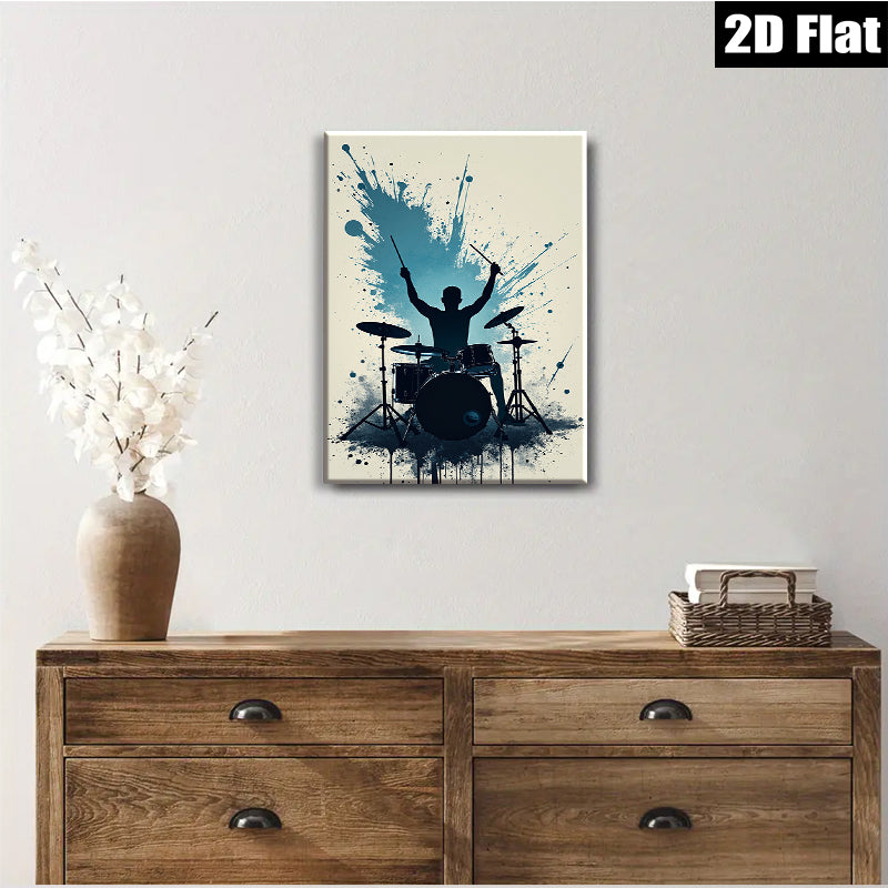 2D flat 1pc Dynamic Drummer Silhouette Wall Art Music Room Decor Boys Bedroom Canvas Print Living Room Artwork Modern Minimalist Design Gallery Wrapped Ready To Hang