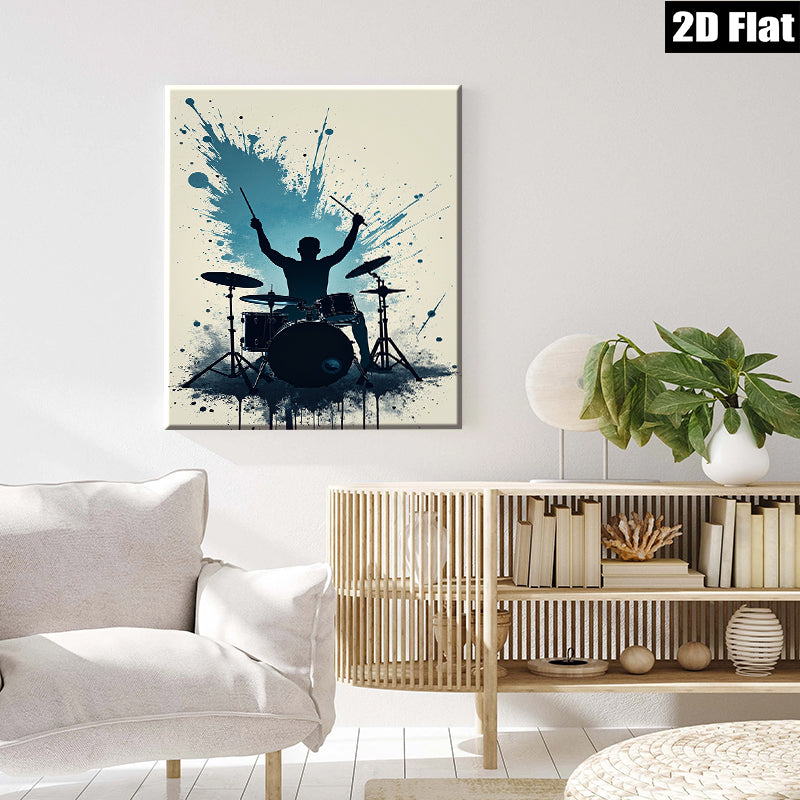 2D flat 1pc Dynamic Drummer Silhouette Wall Art Music Room Decor Boys Bedroom Canvas Print Living Room Artwork Modern Minimalist Design Gallery Wrapped Ready To Hang