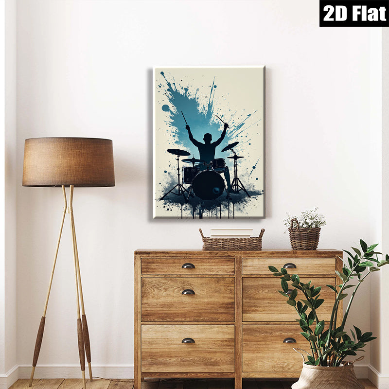 2D flat 1pc Dynamic Drummer Silhouette Wall Art Music Room Decor Boys Bedroom Canvas Print Living Room Artwork Modern Minimalist Design Gallery Wrapped Ready To Hang