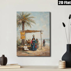 2D flat 1pc Eastern Market Scene with Figures Coastal Vibe Gallery Wall Art Living Room Bedroom Decor Farmhouse Style Rustic Charm