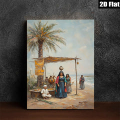 2D flat 1pc Eastern Market Scene with Figures Coastal Vibe Gallery Wall Art Living Room Bedroom Decor Farmhouse Style Rustic Charm