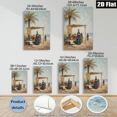 2D flat 1pc Eastern Market Scene with Figures Coastal Vibe Gallery Wall Art Living Room Bedroom Decor Farmhouse Style Rustic Charm