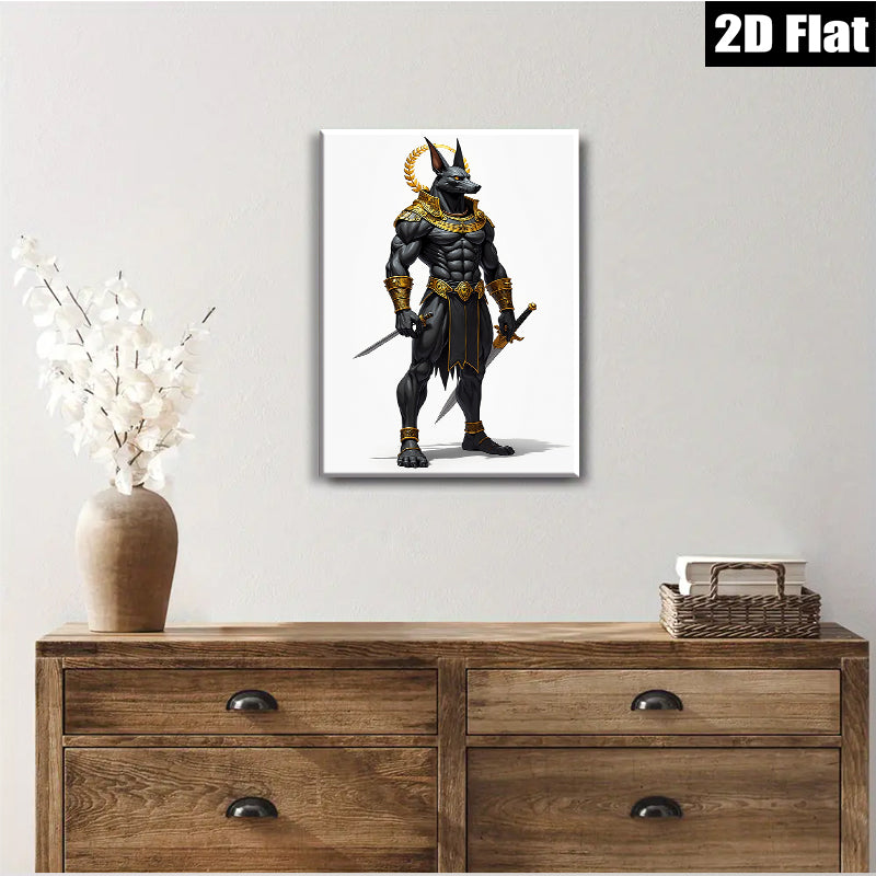 2D flat 1pc Egyptian Anubis God Warrior Portrait Wall Art Canvas Prints for Living Room Bedroom Home Decor Modern Farmhouse Gallery Wrapped Timeless