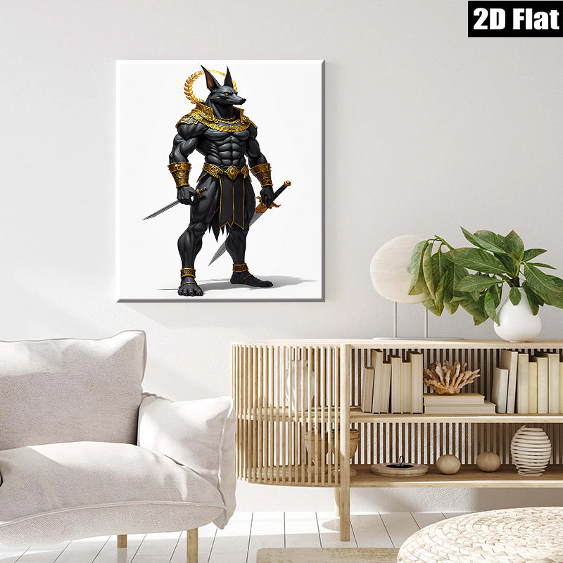 2D flat 1pc Egyptian Anubis God Warrior Portrait Wall Art Canvas Prints for Living Room Bedroom Home Decor Modern Farmhouse Gallery Wrapped Timeless