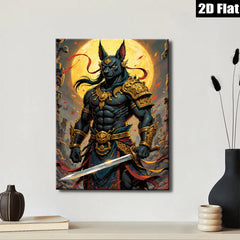 2D flat 1pc Egyptian God Anubis Warrior Portrait Wall Art Canvas Prints for Living Room Bedroom Home Decor Modern Farmhouse Rustic Gallery Wrapped