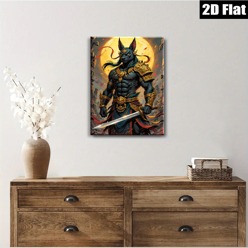 2D flat 1pc Egyptian God Anubis Warrior Portrait Wall Art Canvas Prints for Living Room Bedroom Home Decor Modern Farmhouse Rustic Gallery Wrapped