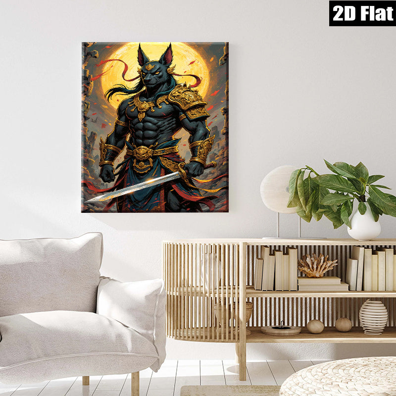 2D flat 1pc Egyptian God Anubis Warrior Portrait Wall Art Canvas Prints for Living Room Bedroom Home Decor Modern Farmhouse Rustic Gallery Wrapped