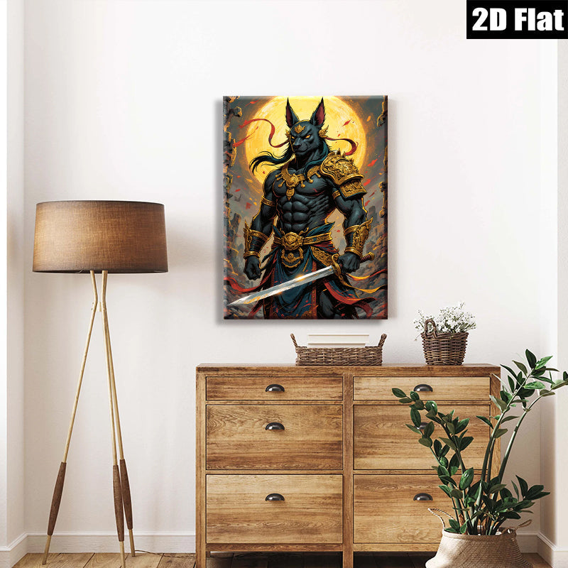 2D flat 1pc Egyptian God Anubis Warrior Portrait Wall Art Canvas Prints for Living Room Bedroom Home Decor Modern Farmhouse Rustic Gallery Wrapped