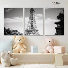 2D flat 1pc Eiffel Tower Paris Cityscape Wall Art Modern Home Decor Living Room Bedroom Canvas Prints Framed Ready to Hang Gallery Wrapped Large Size Artwork