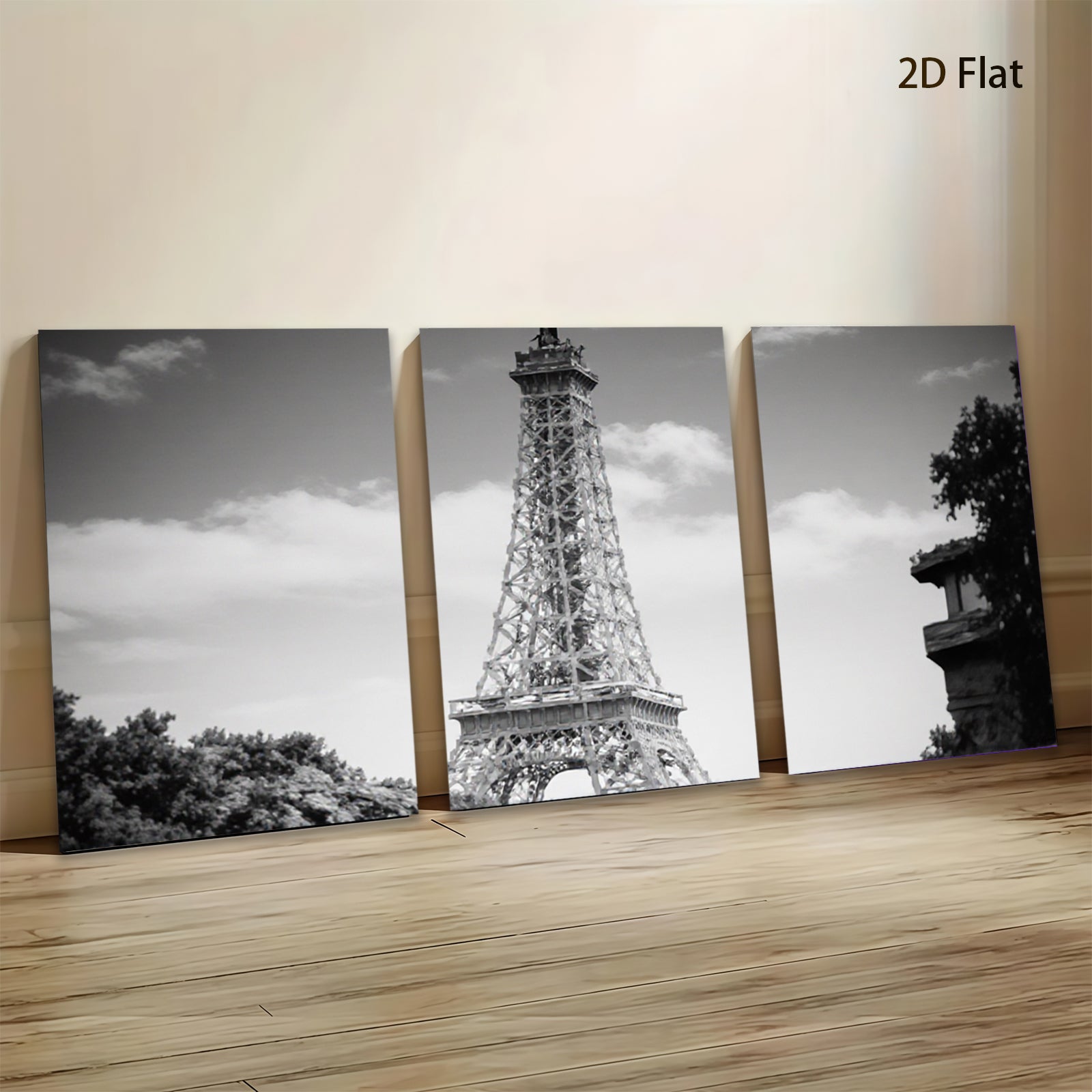 2D flat 1pc Eiffel Tower Paris Cityscape Wall Art Modern Home Decor Living Room Bedroom Canvas Prints Framed Ready to Hang Gallery Wrapped Large Size Artwork