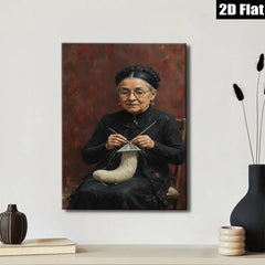 2D flat 1pc Elderly Woman Handcrafting Traditional Sculpture Farmhouse Wall Art Decor Living Room Bedroom Gallery Wrapped Canvas Prints Modern Rustic Home Décor