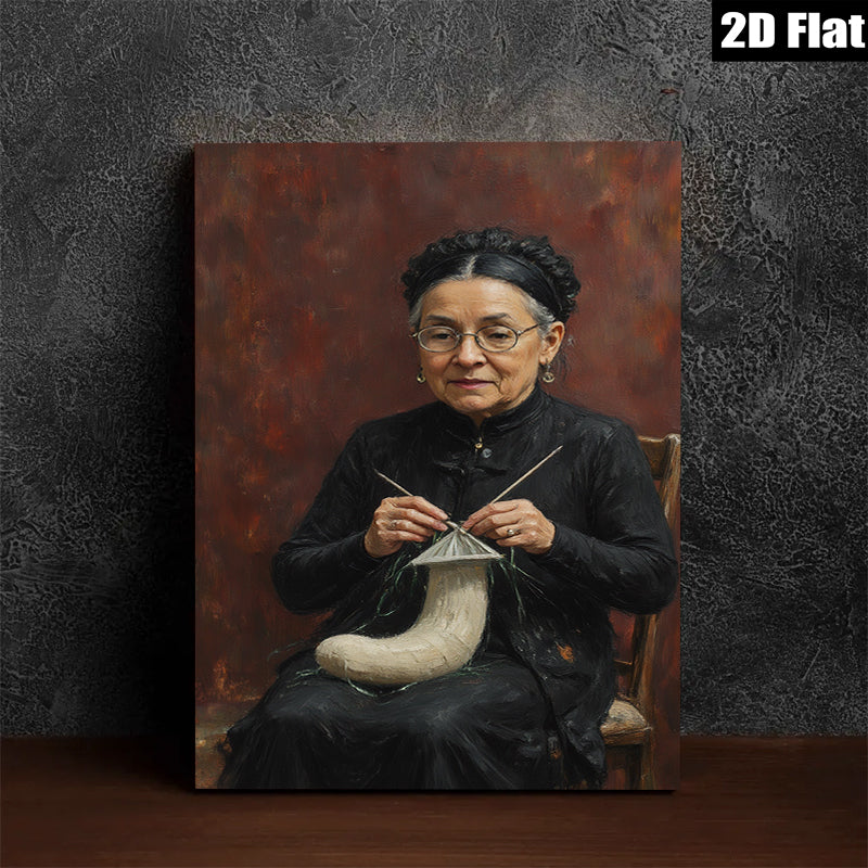 2D flat 1pc Elderly Woman Handcrafting Traditional Sculpture Farmhouse Wall Art Decor Living Room Bedroom Gallery Wrapped Canvas Prints Modern Rustic Home Décor