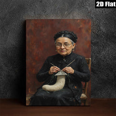 2D flat 1pc Elderly Woman Handcrafting Traditional Sculpture Farmhouse Wall Art Decor Living Room Bedroom Gallery Wrapped Canvas Prints Modern Rustic Home Décor