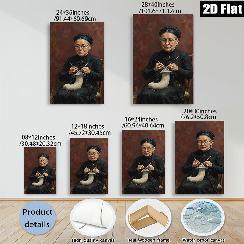 2D flat 1pc Elderly Woman Handcrafting Traditional Sculpture Farmhouse Wall Art Decor Living Room Bedroom Gallery Wrapped Canvas Prints Modern Rustic Home Décor