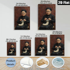 2D flat 1pc Elderly Woman Handcrafting Traditional Sculpture Farmhouse Wall Art Decor Living Room Bedroom Gallery Wrapped Canvas Prints Modern Rustic Home Décor