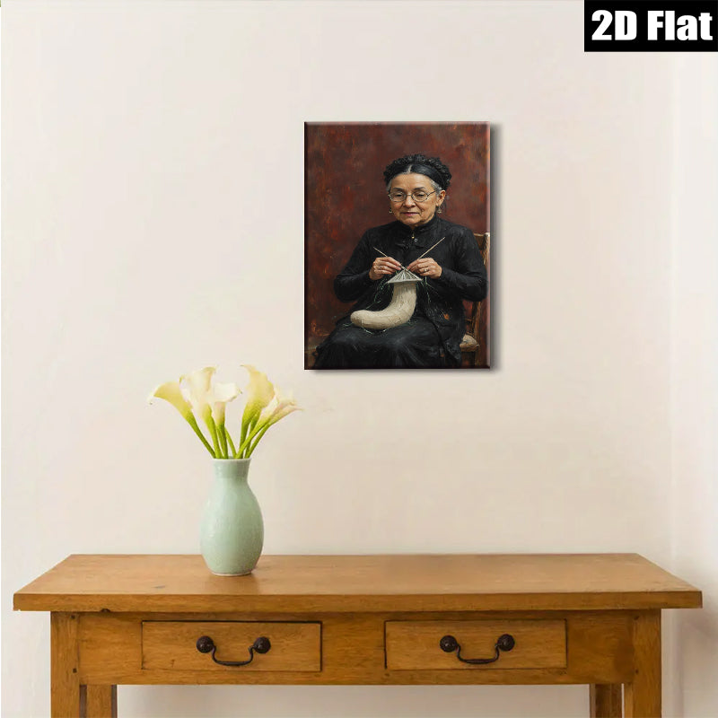 2D flat 1pc Elderly Woman Handcrafting Traditional Sculpture Farmhouse Wall Art Decor Living Room Bedroom Gallery Wrapped Canvas Prints Modern Rustic Home Décor