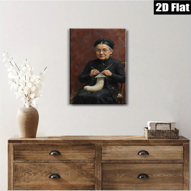 2D flat 1pc Elderly Woman Handcrafting Traditional Sculpture Farmhouse Wall Art Decor Living Room Bedroom Gallery Wrapped Canvas Prints Modern Rustic Home Décor
