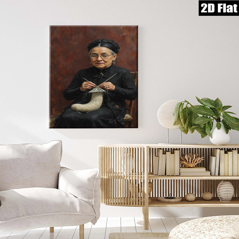 2D flat 1pc Elderly Woman Handcrafting Traditional Sculpture Farmhouse Wall Art Decor Living Room Bedroom Gallery Wrapped Canvas Prints Modern Rustic Home Décor