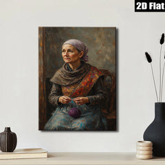 2D flat 1pc Elderly Woman Knitting Peaceful Countryside Scene Wall Art Decor for Living Room Bedroom Farmhouse Aesthetic Gallery Wrapped Canvas Prints