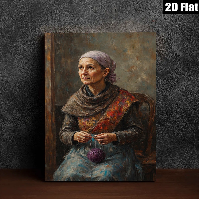 2D flat 1pc Elderly Woman Knitting Peaceful Countryside Scene Wall Art Decor for Living Room Bedroom Farmhouse Aesthetic Gallery Wrapped Canvas Prints