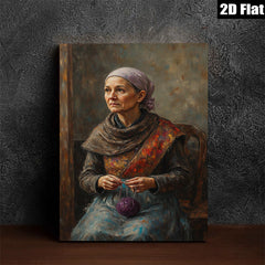 2D flat 1pc Elderly Woman Knitting Peaceful Countryside Scene Wall Art Decor for Living Room Bedroom Farmhouse Aesthetic Gallery Wrapped Canvas Prints