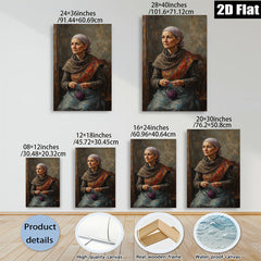 2D flat 1pc Elderly Woman Knitting Peaceful Countryside Scene Wall Art Decor for Living Room Bedroom Farmhouse Aesthetic Gallery Wrapped Canvas Prints