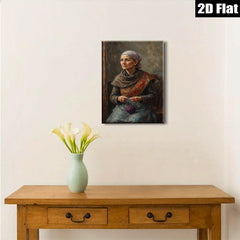 2D flat 1pc Elderly Woman Knitting Peaceful Countryside Scene Wall Art Decor for Living Room Bedroom Farmhouse Aesthetic Gallery Wrapped Canvas Prints