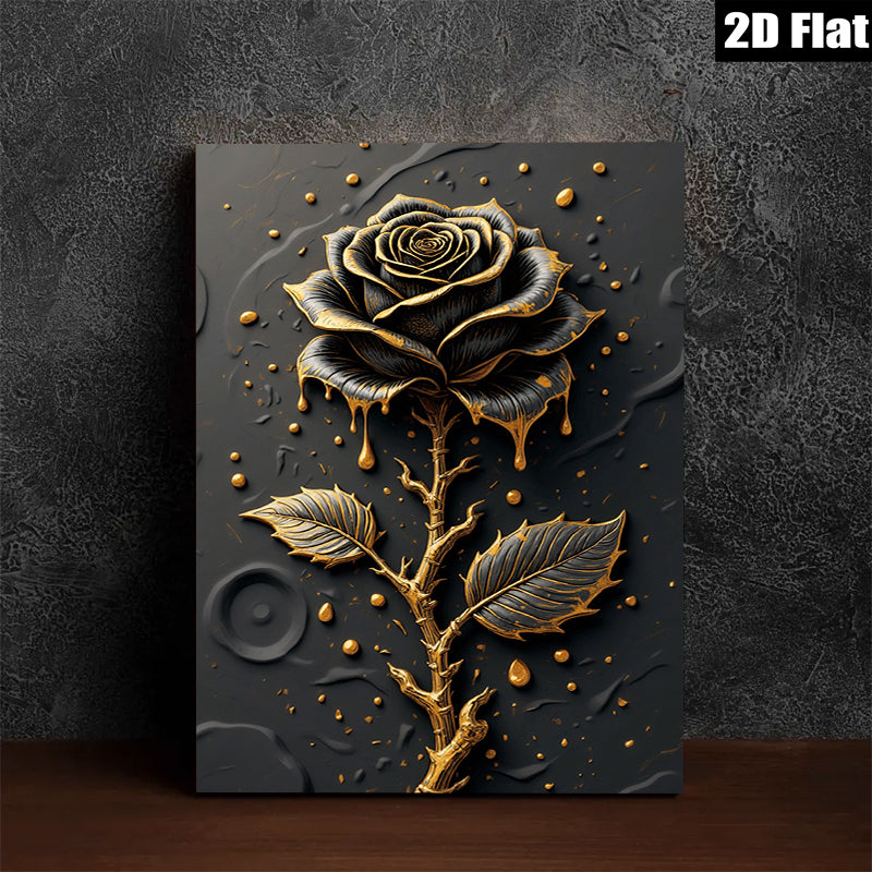 2D flat 1pc Elegant Black Rose Bloom Wall Art Decor for Living Room Bedroom Modern Farmhouse Gallery Wrapped Canvas Prints Ready to Hang