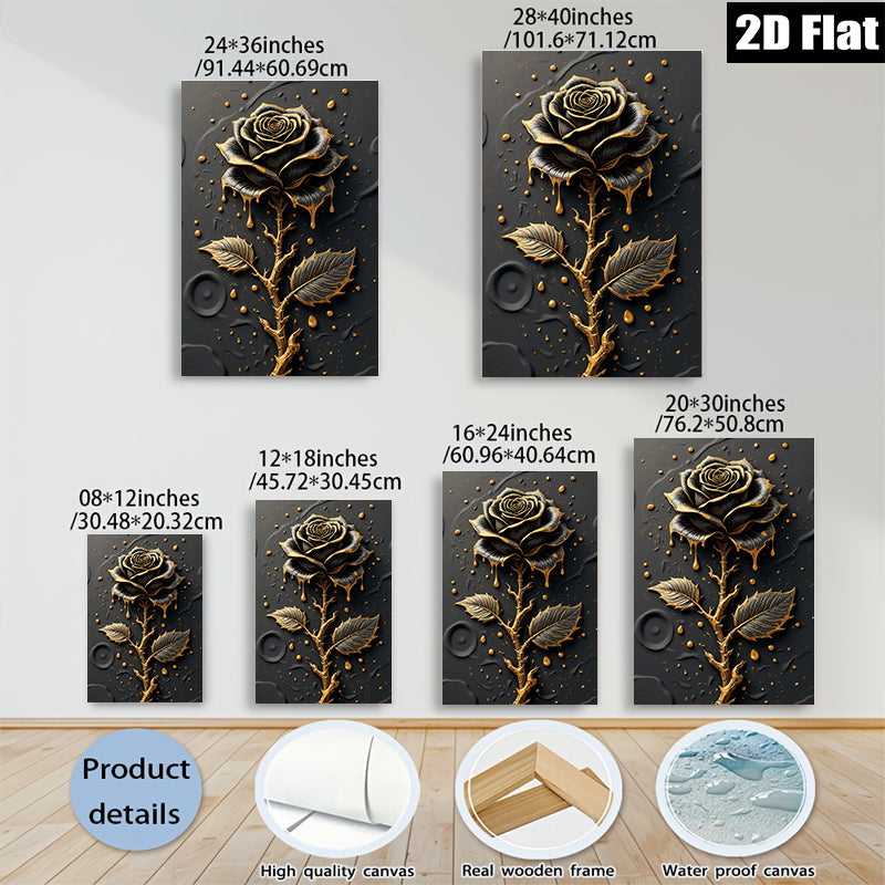 2D flat 1pc Elegant Black Rose Bloom Wall Art Decor for Living Room Bedroom Modern Farmhouse Gallery Wrapped Canvas Prints Ready to Hang