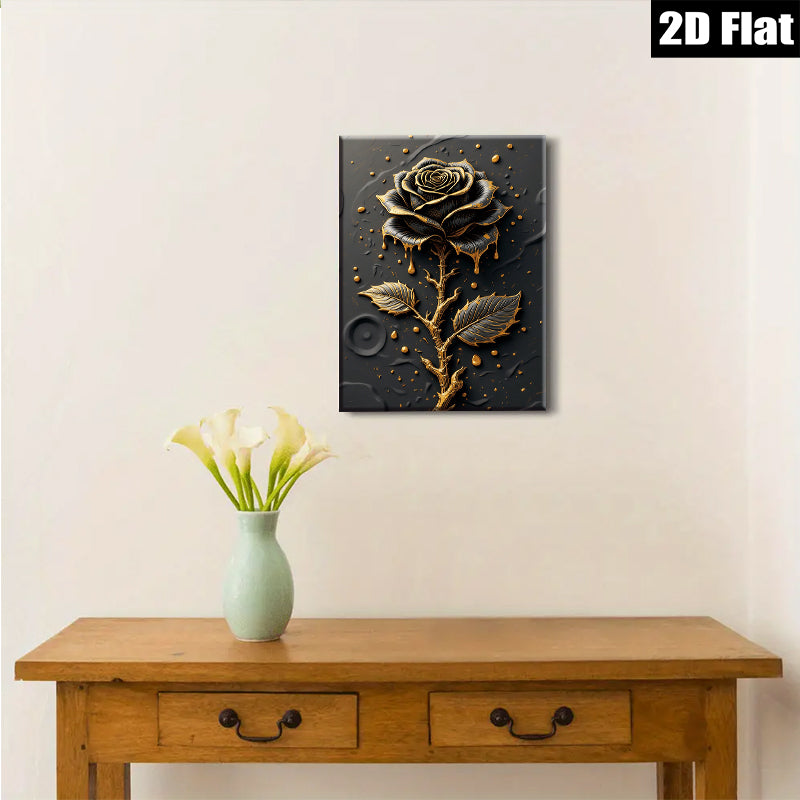 2D flat 1pc Elegant Black Rose Bloom Wall Art Decor for Living Room Bedroom Modern Farmhouse Gallery Wrapped Canvas Prints Ready to Hang