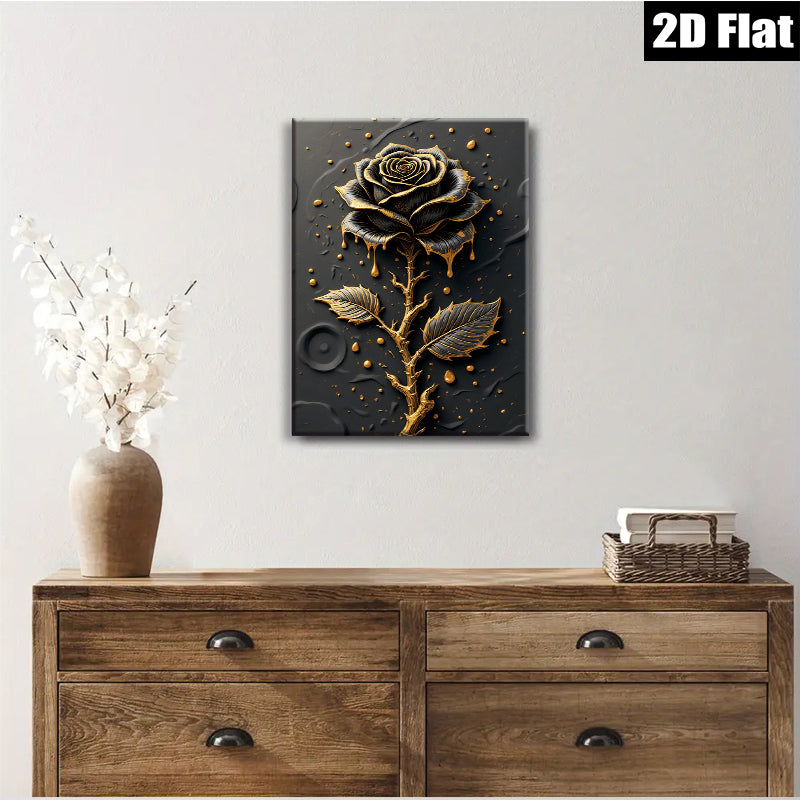 2D flat 1pc Elegant Black Rose Bloom Wall Art Decor for Living Room Bedroom Modern Farmhouse Gallery Wrapped Canvas Prints Ready to Hang