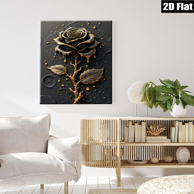 2D flat 1pc Elegant Black Rose Bloom Wall Art Decor for Living Room Bedroom Modern Farmhouse Gallery Wrapped Canvas Prints Ready to Hang
