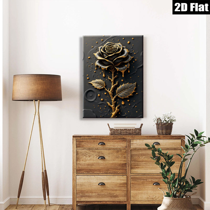2D flat 1pc Elegant Black Rose Bloom Wall Art Decor for Living Room Bedroom Modern Farmhouse Gallery Wrapped Canvas Prints Ready to Hang