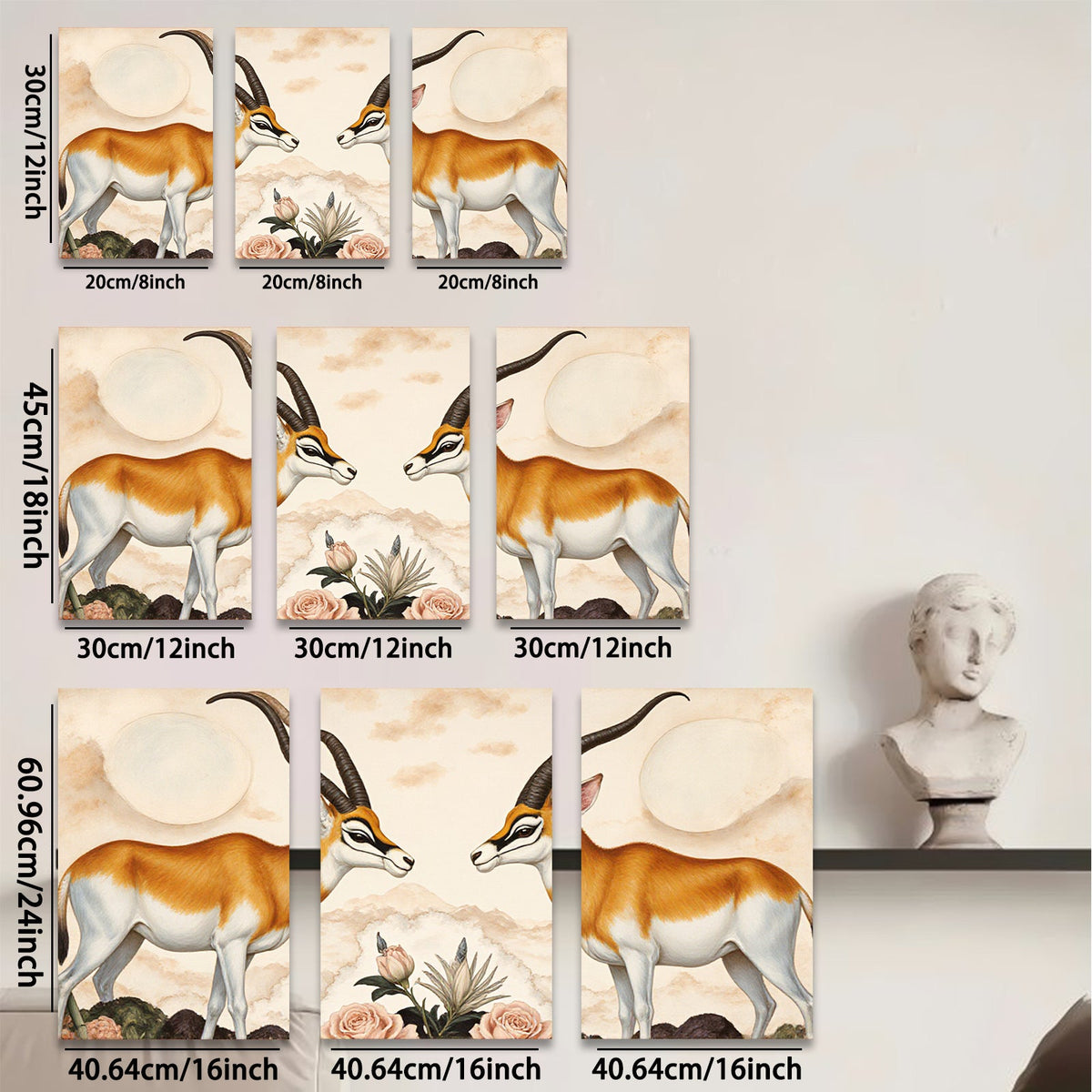 2D flat 1pc Elegant Gazelle Portrait Botanical Wall Art Living Room Bedroom Home Decor Gallery Wrapped Canvas Prints Modern Farmhouse Style