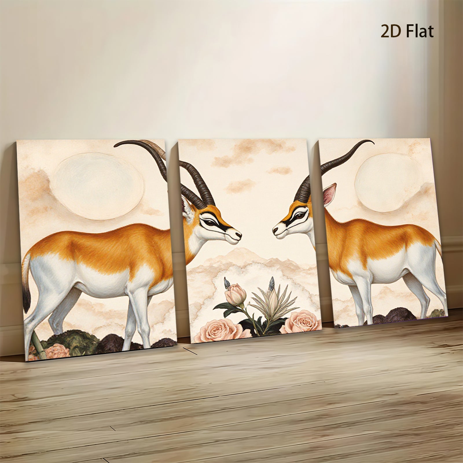 2D flat 1pc Elegant Gazelle Portrait Botanical Wall Art Living Room Bedroom Home Decor Gallery Wrapped Canvas Prints Modern Farmhouse Style
